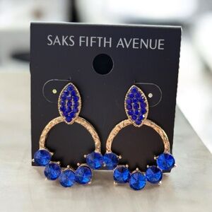 3/$40 Saks Fifth Avenue Blue Sapphire Color Stone Gold Hoop Dangle Earrings